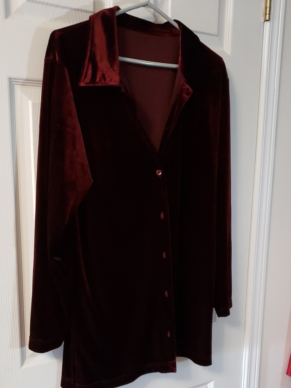 Velvet Button-Up Shirt Jacket in Deep Wine